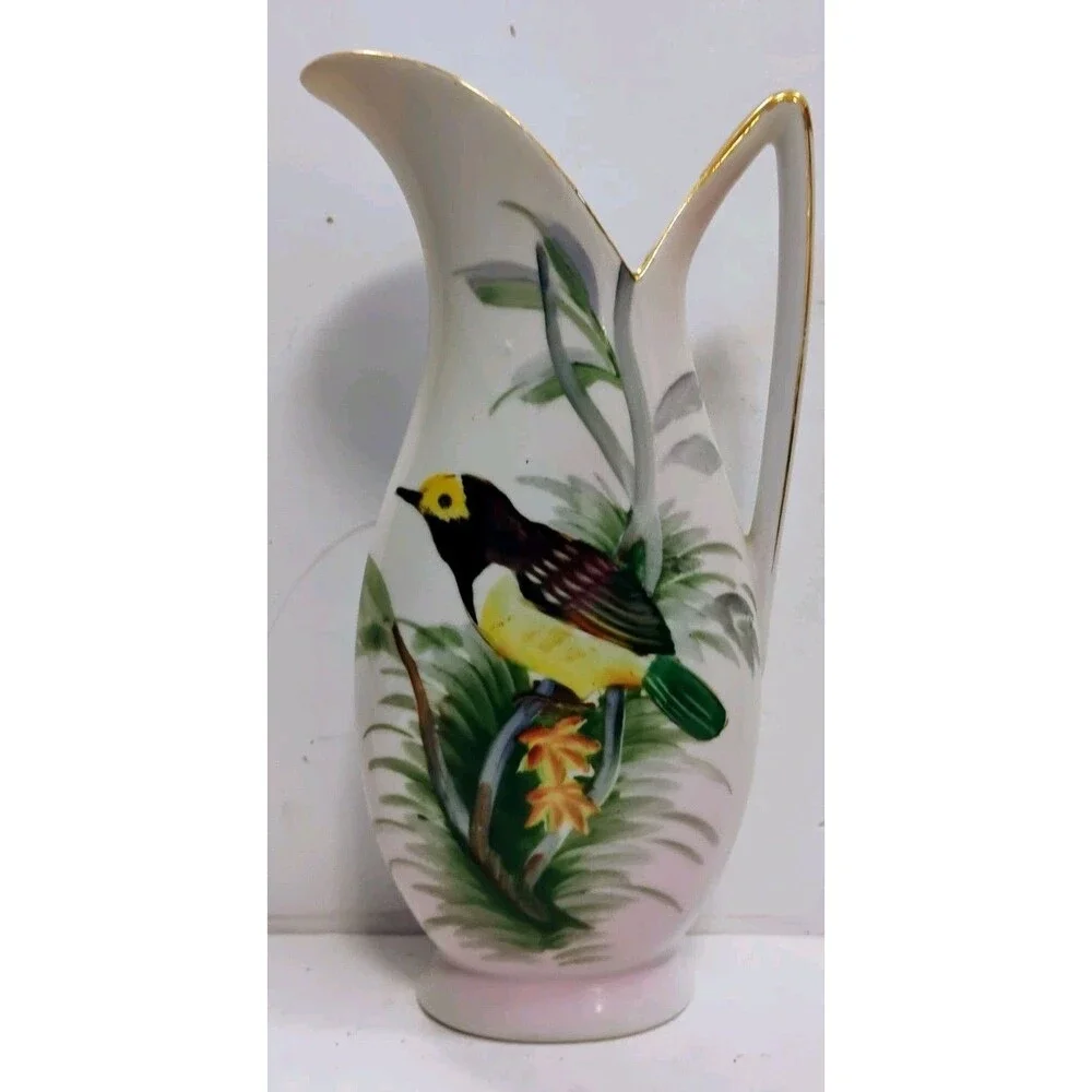 Vtg Ucagco Japan Hand Painted Porcelain Bird Pitcher Ewer Gold Trim 1950s 9